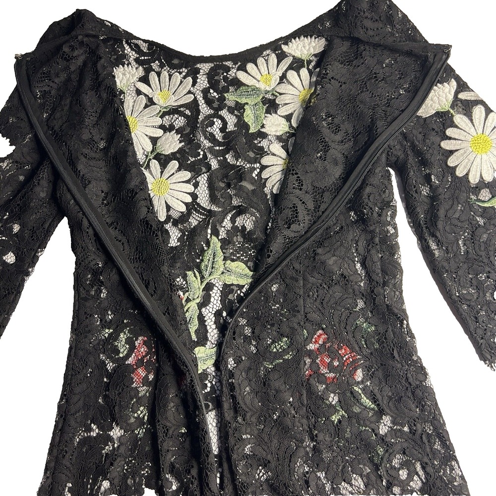 Floral Embroidered Sheer‎ Boho Hippie Black Dress Women S/M - Picture 6 of 10